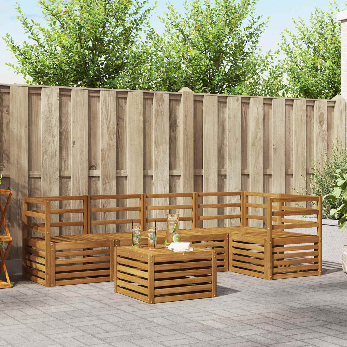 Hoekbank Set 6 pcs Naturel Massief Acaciahout is nu te koop bij PeponiXL, paradijselijk wonen!