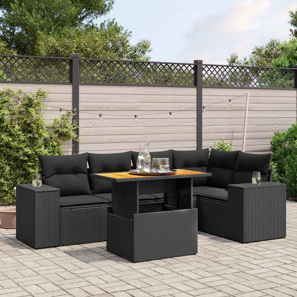 6-delige Loungeset met kussens poly rattan zwart is nu te koop bij PeponiXL, paradijselijk wonen!