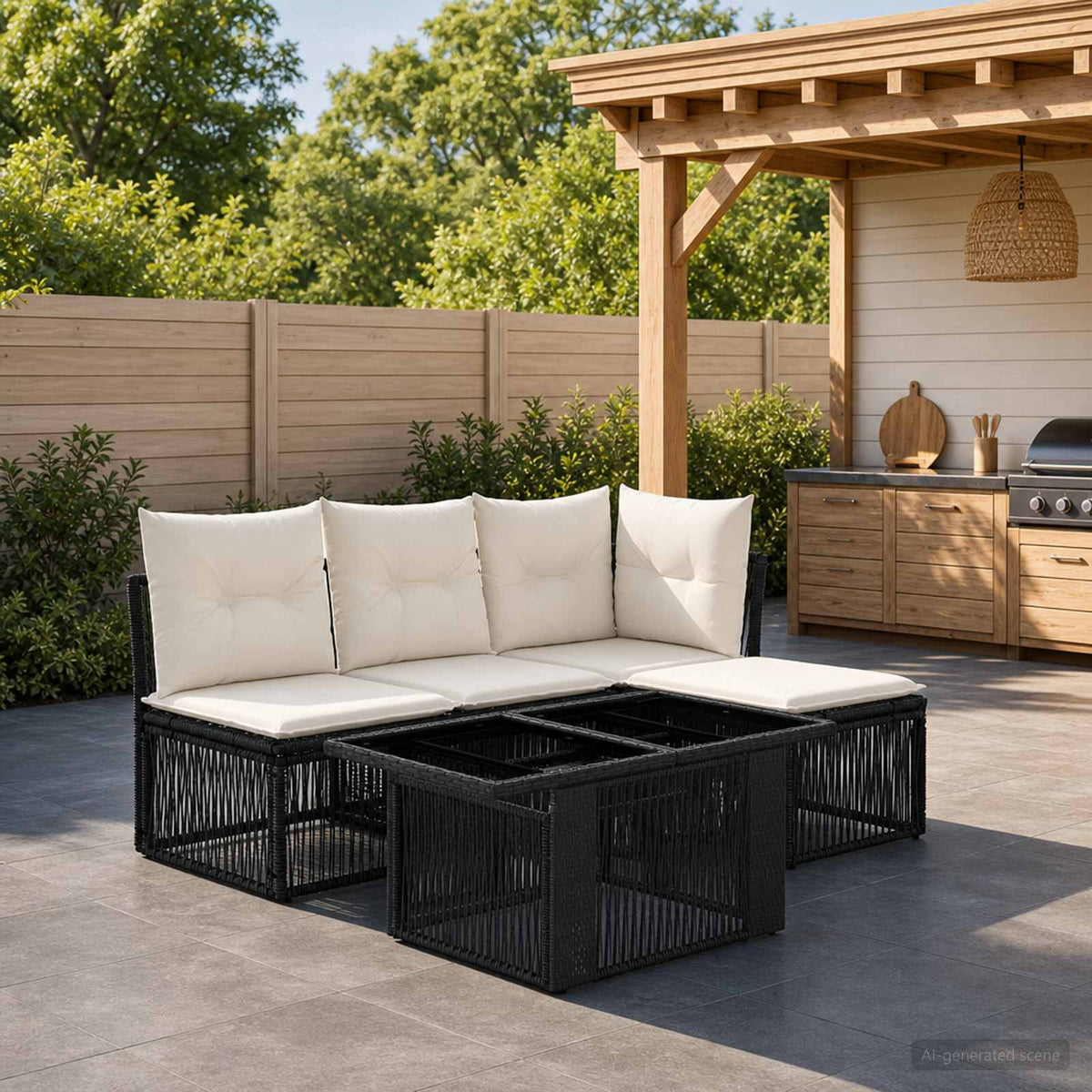 Tuinbankenset 5 st Zwart poly rattan is nu te koop bij PeponiXL, paradijselijk wonen!