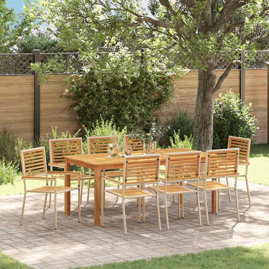 Tuin eettafelset 9 pcs Beige Massief Acaciahout is nu te koop bij PeponiXL, paradijselijk wonen!