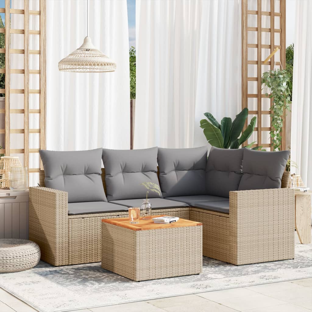 5-delige Loungeset met kussens poly rattan gemengd beige is nu te koop bij PeponiXL, paradijselijk wonen!