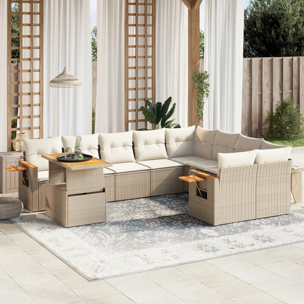 10-delige Loungeset met kussens poly rattan beige is nu te koop bij PeponiXL, paradijselijk wonen!