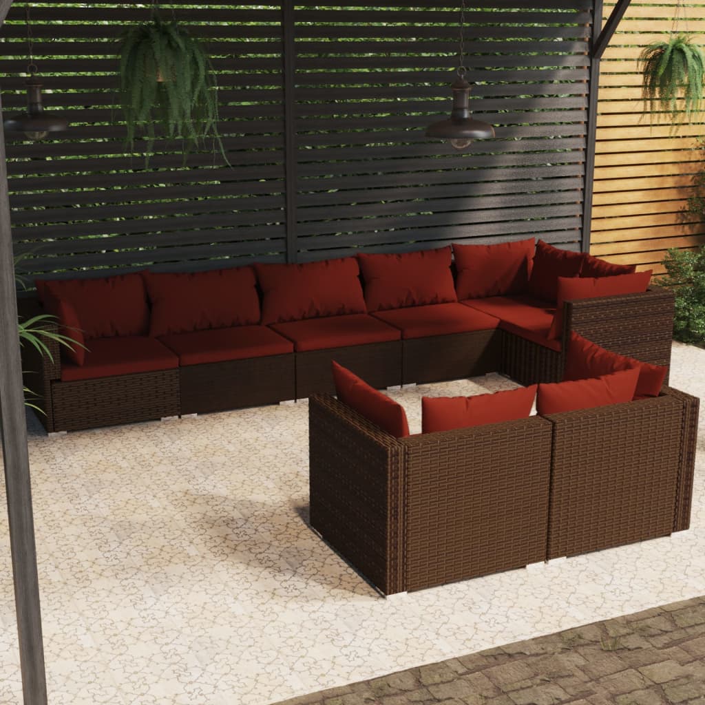 8-delige Loungeset met kussens poly rattan bruin is nu te koop bij PeponiXL, paradijselijk wonen!