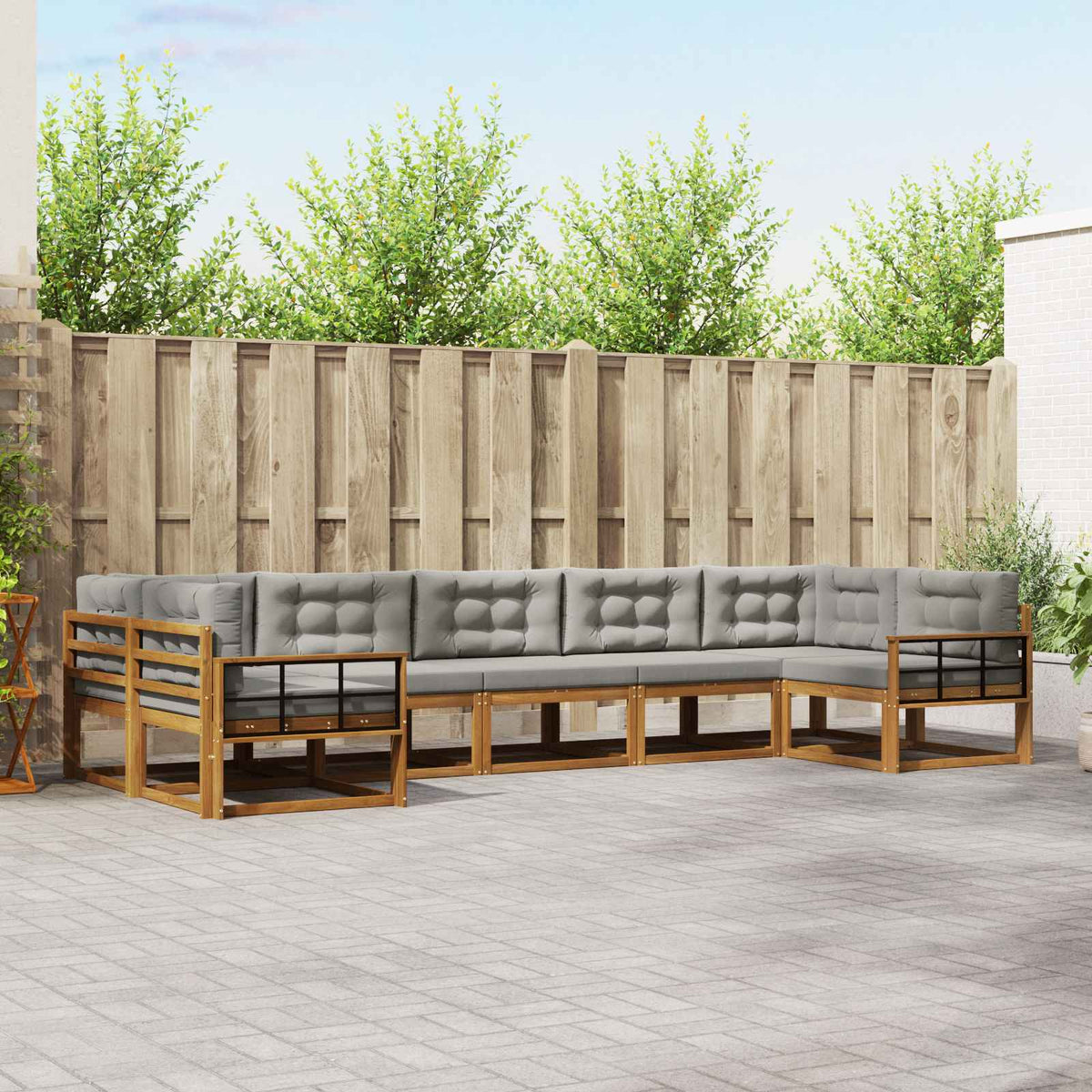 Buiten bankenset met kussen 7 pcs Natuurlijk en Lichtgrijs is nu te koop bij PeponiXL, paradijselijk wonen!