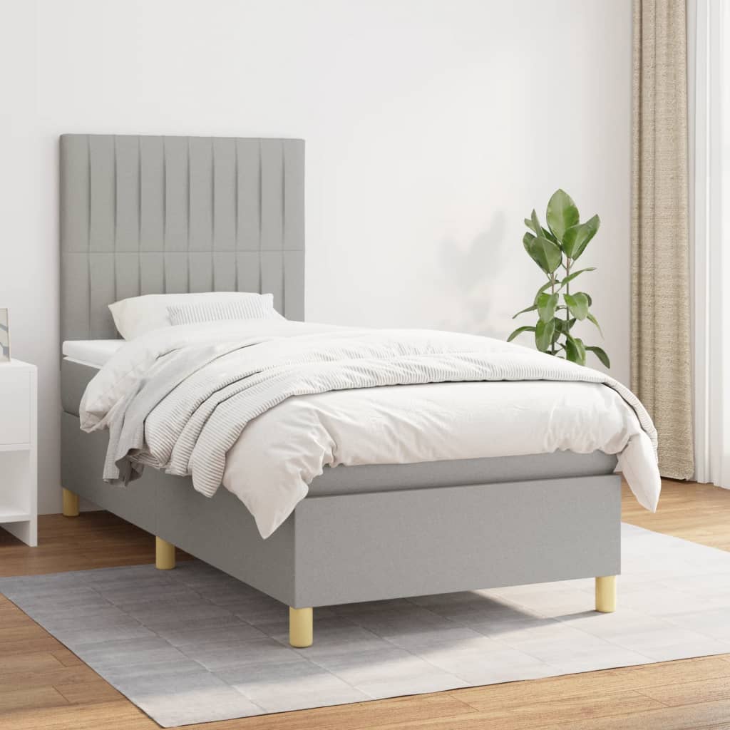 Boxspring met matras stof lichtgrijs 90x190 cm is nu te koop bij PeponiXL, paradijselijk wonen!