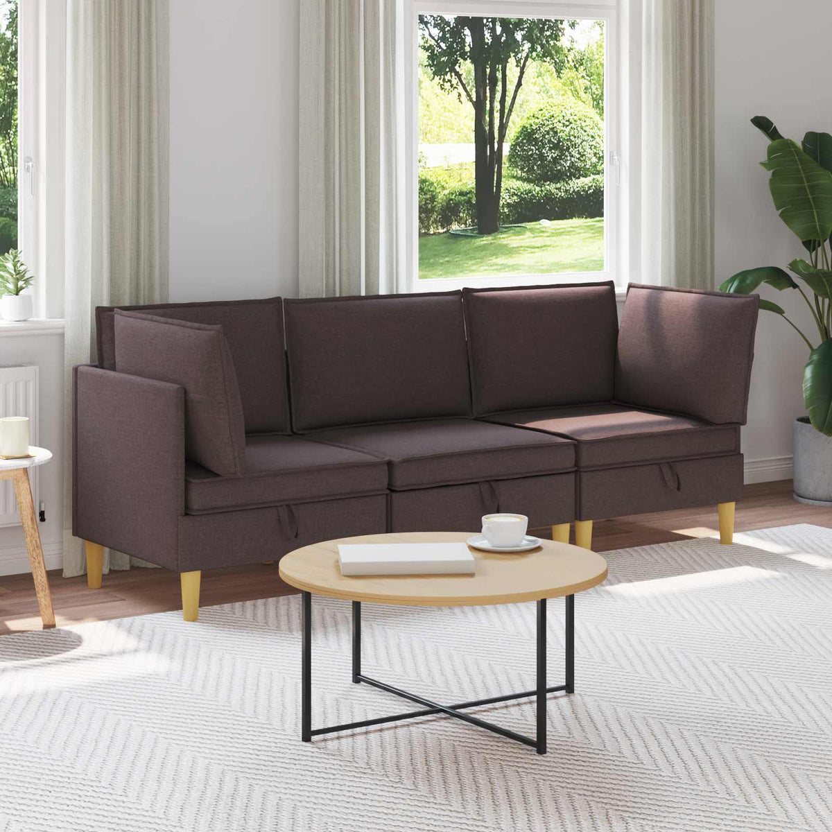 Woonkamer Meubelset met kussen 3 pcs Donkerbruin Stof is nu te koop bij PeponiXL, paradijselijk wonen!