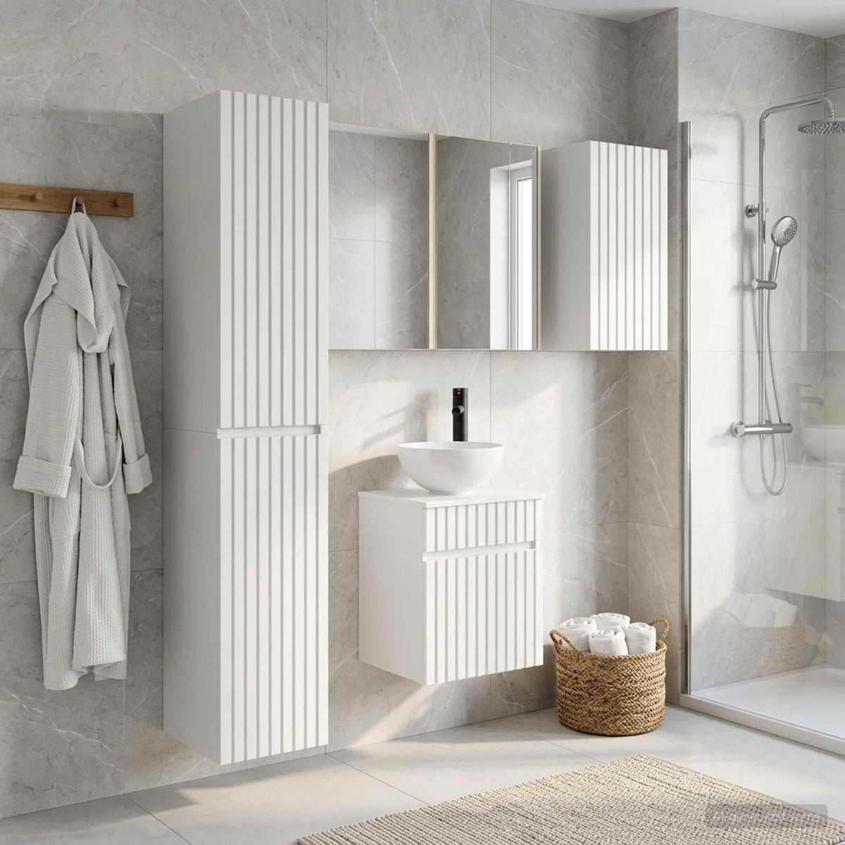 Badkamerkastenset 5 st Wit Bewerkt hout is nu te koop bij PeponiXL, paradijselijk wonen!