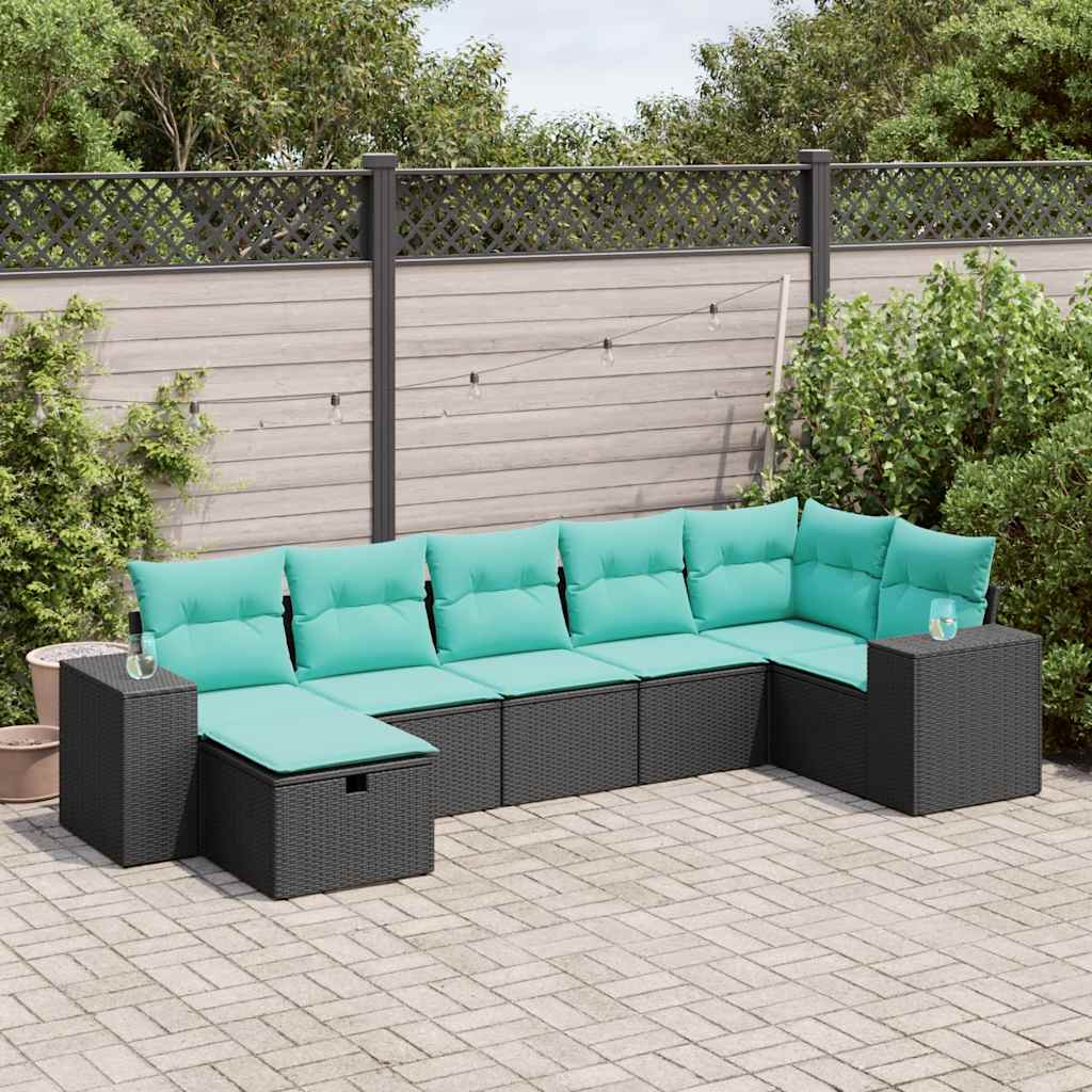 7-delige Loungeset met kussens poly rattan zwart is nu te koop bij PeponiXL, paradijselijk wonen!