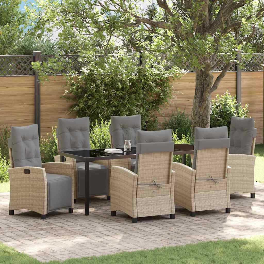Tuin eettafelset met kussen 7 pcs Beige poly rattan is nu te koop bij PeponiXL, paradijselijk wonen!