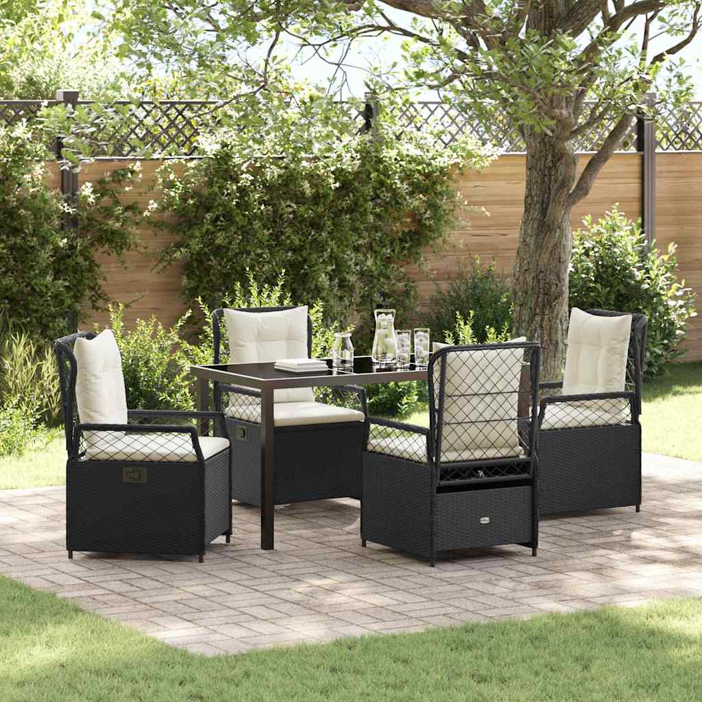 Tuin eettafelset 5 pcs Zwart poly rattan is nu te koop bij PeponiXL, paradijselijk wonen!