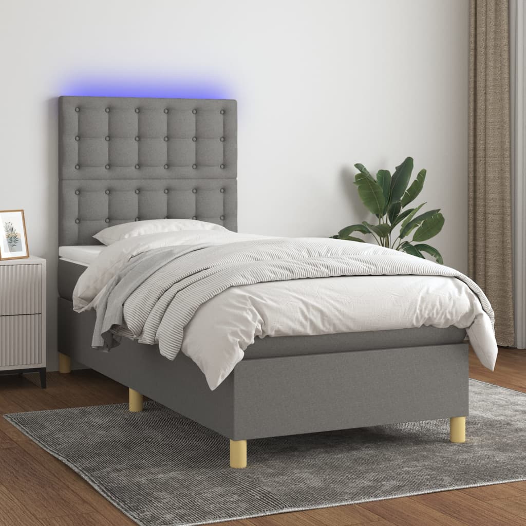 Boxspring met matras en LED stof donkergrijs 90x200 cm is nu te koop bij PeponiXL, paradijselijk wonen!