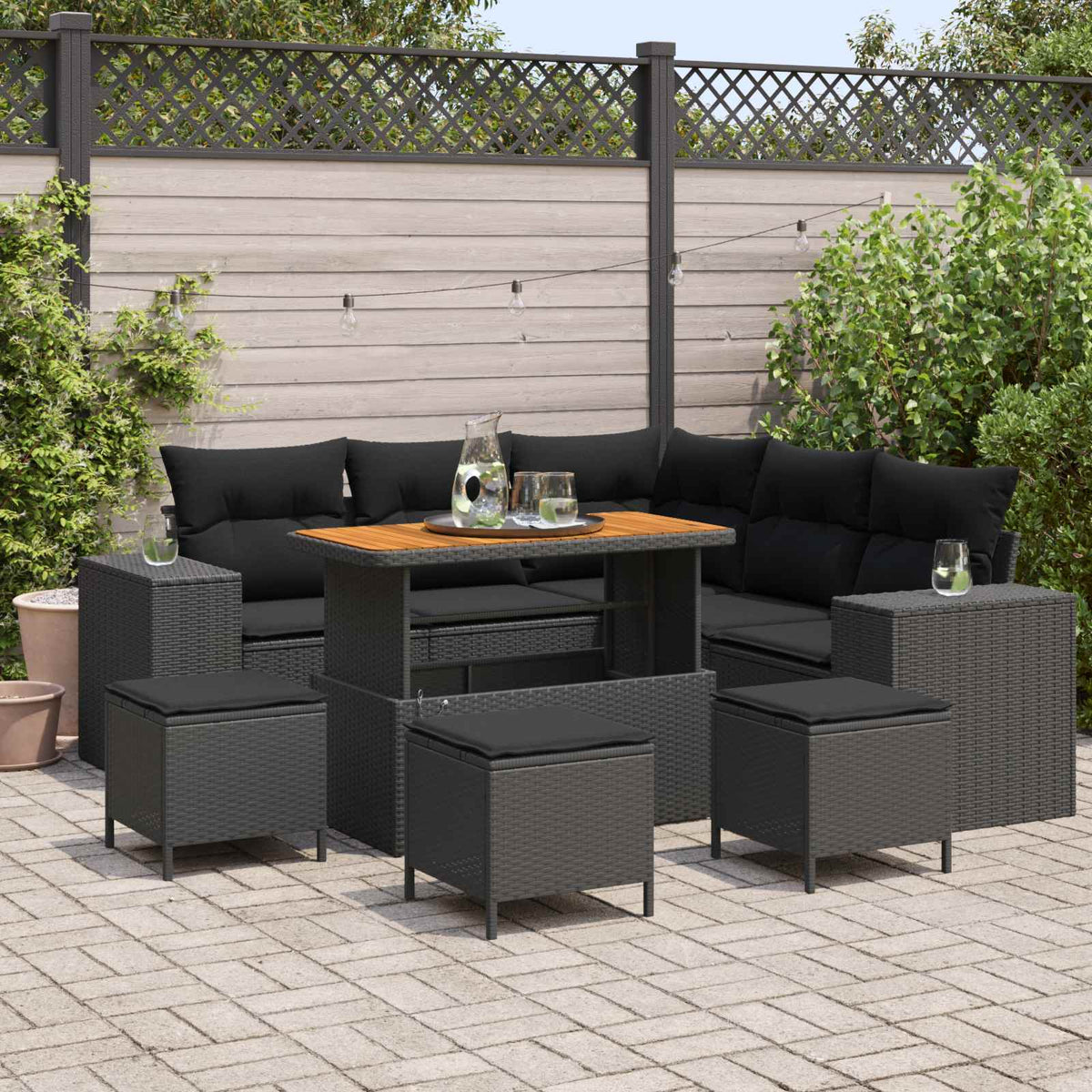 Tuin Sofa Set met kussen met opslag 9 pcs Zwart poly rattan is nu te koop bij PeponiXL, paradijselijk wonen!
