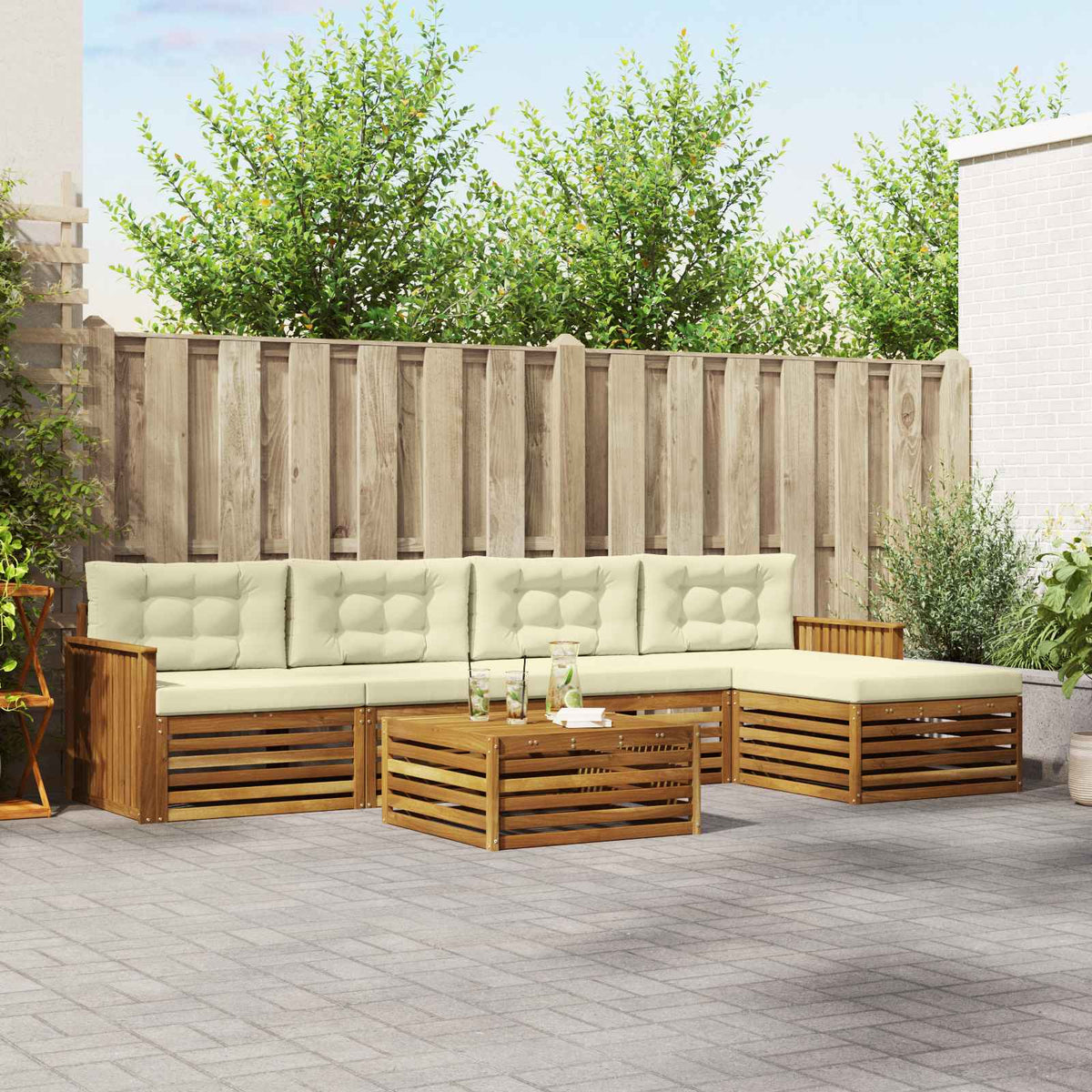 Buiten bankenset met kussen 6 pcs Natuurlijk en Crème is nu te koop bij PeponiXL, paradijselijk wonen!