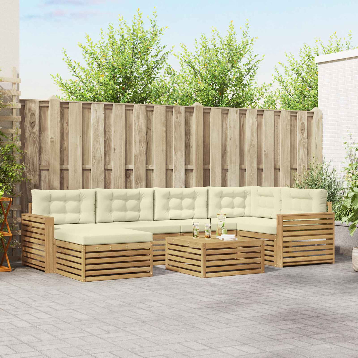 Buiten bankenset met kussen 7 pcs Wit en crèmekleurig is nu te koop bij PeponiXL, paradijselijk wonen!