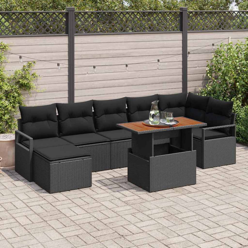 Tuin Sofa Set met opslag 8 pcs Zwart Poly riet is nu te koop bij PeponiXL, paradijselijk wonen!