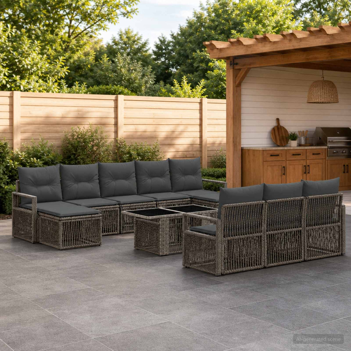 Tuinbankenset 11 st Grijs en Donkergrijs poly rattan is nu te koop bij PeponiXL, paradijselijk wonen!