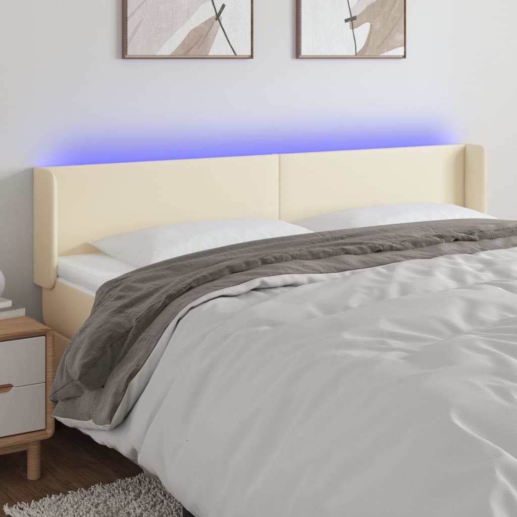 Hoofdbord LED 163x16x78/88 cm kunstleer crèmekleurig is nu te koop bij PeponiXL, paradijselijk wonen!