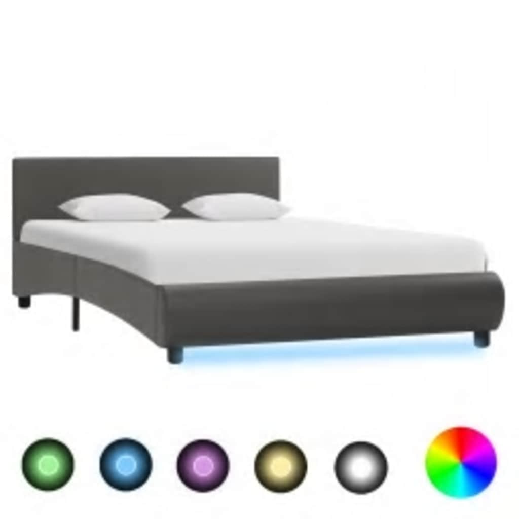 Bedframe met LED kunstleer grijs 140x200 cm is nu te koop bij PeponiXL, paradijselijk wonen!