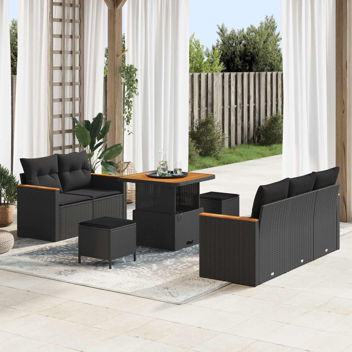Tuinbankenset 8 pcs Zwart poly rattan is nu te koop bij PeponiXL, paradijselijk wonen!