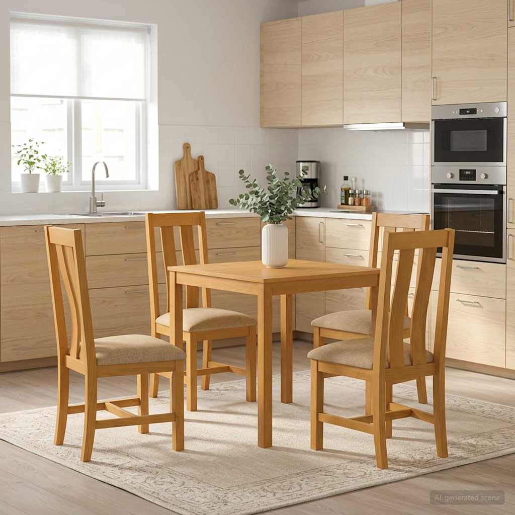 Eetkamerset 5 st Beige Massief Eikenhout is nu te koop bij PeponiXL, paradijselijk wonen!