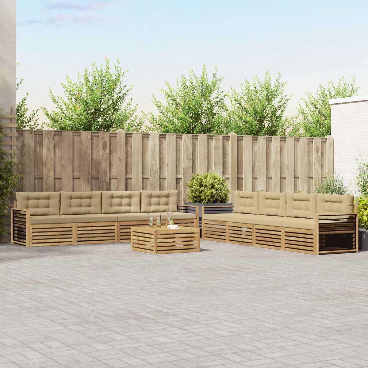 Buiten bankenset met kussen 9 pcs Wit en Beige Polyester is nu te koop bij PeponiXL, paradijselijk wonen!