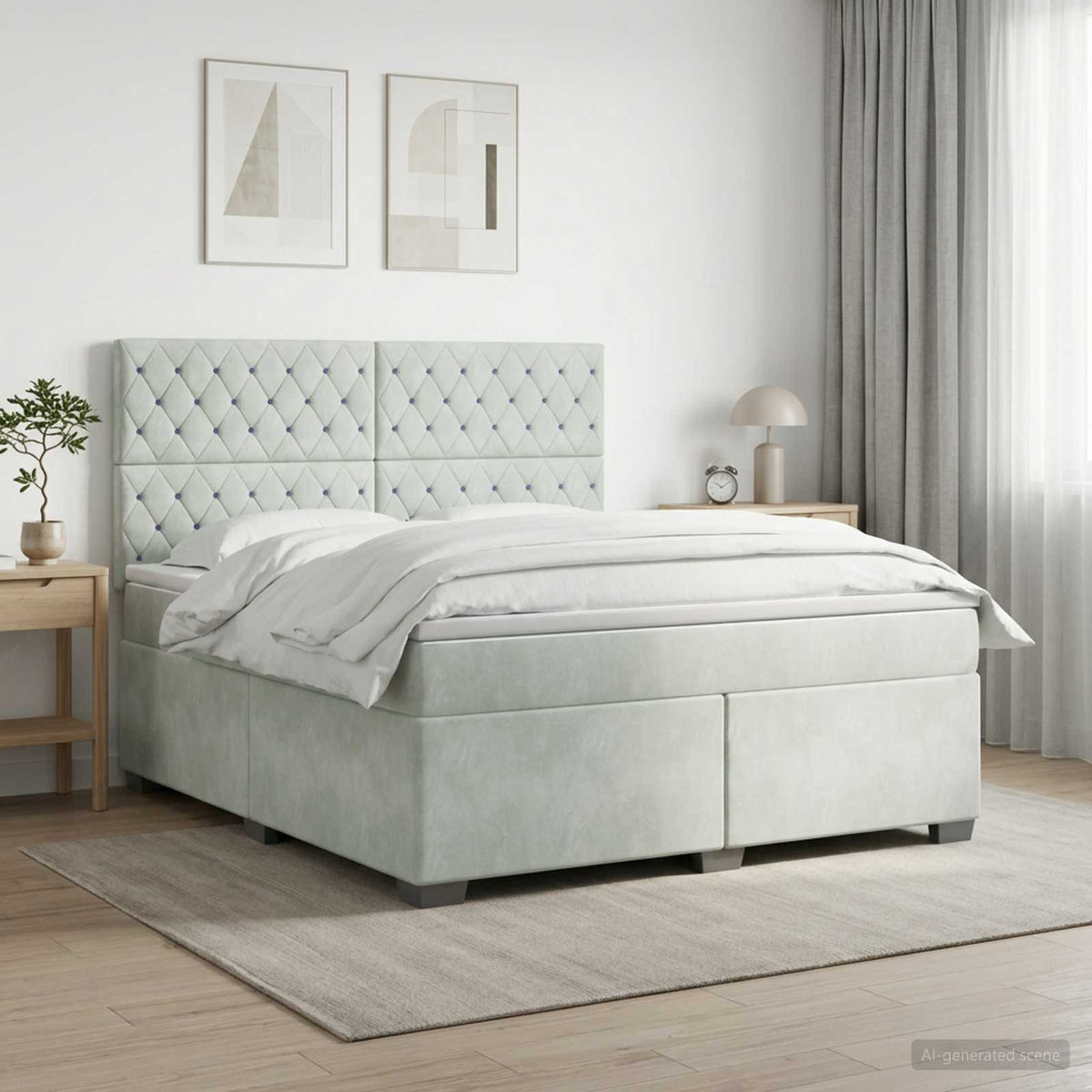 Boxspringbed met matras Lichtgrijs 140 x 190 cm Fluweel is nu te koop bij PeponiXL, paradijselijk wonen!