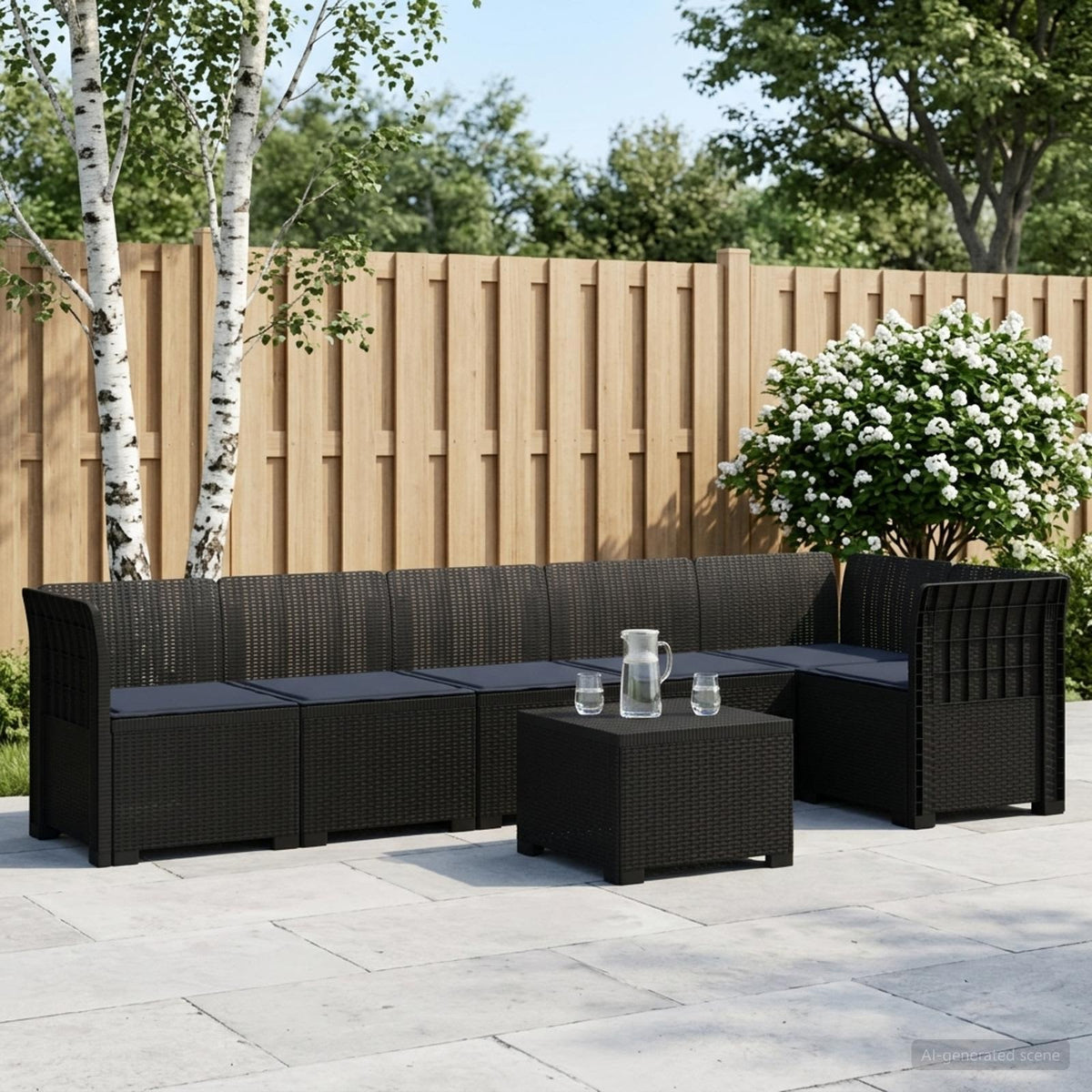 6-Zits Tuin Sofa met Kussens Rattan Look PP Antraciet is nu te koop bij PeponiXL, paradijselijk wonen!