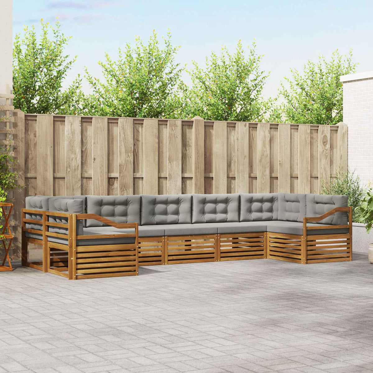 Buiten bankenset met kussen 7 pcs Natuurlijk en Lichtgrijs is nu te koop bij PeponiXL, paradijselijk wonen!