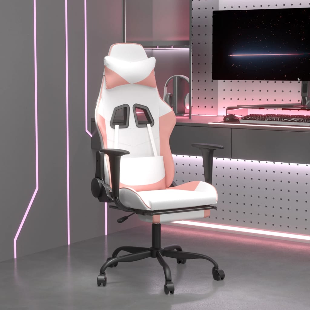 Gamestoel met voetensteun kunstleer wit en roze is nu te koop bij PeponiXL, paradijselijk wonen!