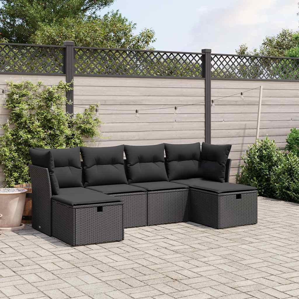 6-delige Loungeset met kussens poly rattan zwart is nu te koop bij PeponiXL, paradijselijk wonen!