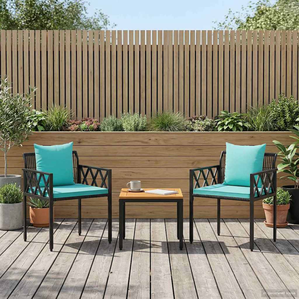 tuinmeubelset 3 pcs Zwart en Turquoise poly rattan is nu te koop bij PeponiXL, paradijselijk wonen!