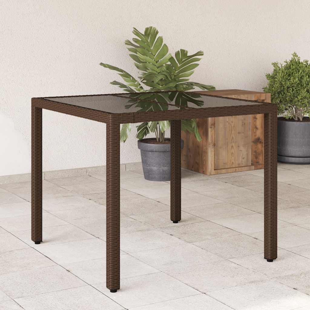Tuintafel met glazen blad 90x90x75 cm poly rattan bruin is nu te koop bij PeponiXL, paradijselijk wonen!