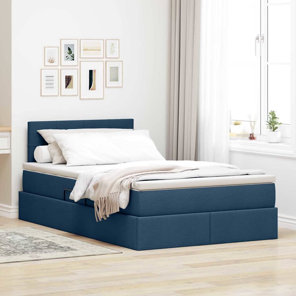 LED Opslagbed met Matras Blauw 120 x 190 cm Stof is nu te koop bij PeponiXL, paradijselijk wonen!