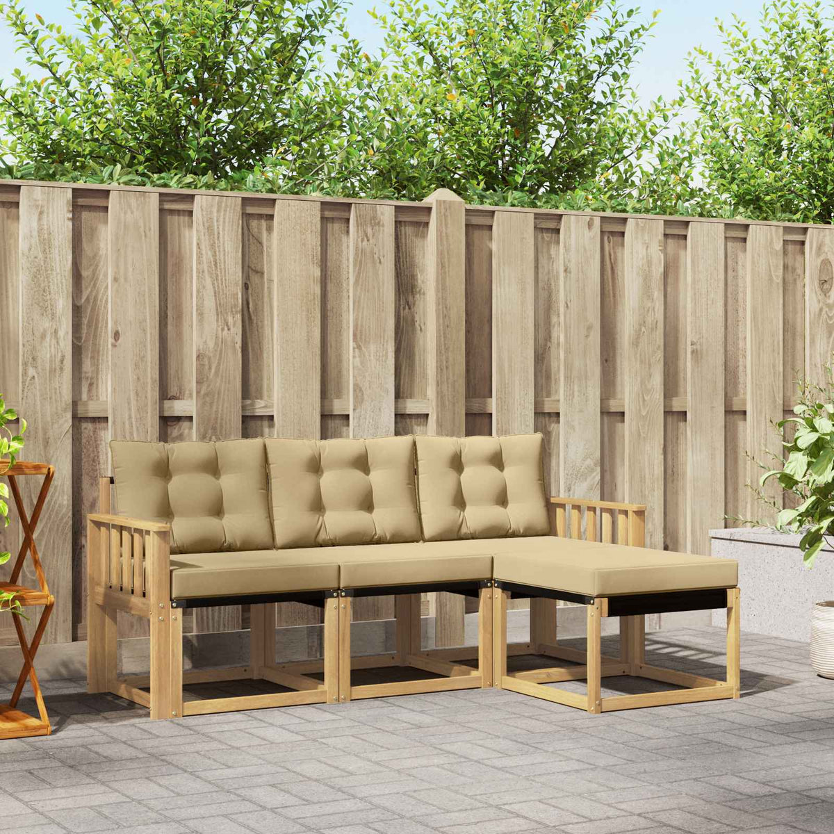 Buiten bankenset met kussen 4 pcs Wit en Beige is nu te koop bij PeponiXL, paradijselijk wonen!