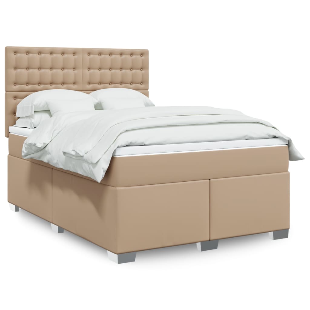 Boxspring met matras kunstleer cappuccinokleurig 140x200 cm is nu te koop bij PeponiXL, paradijselijk wonen!