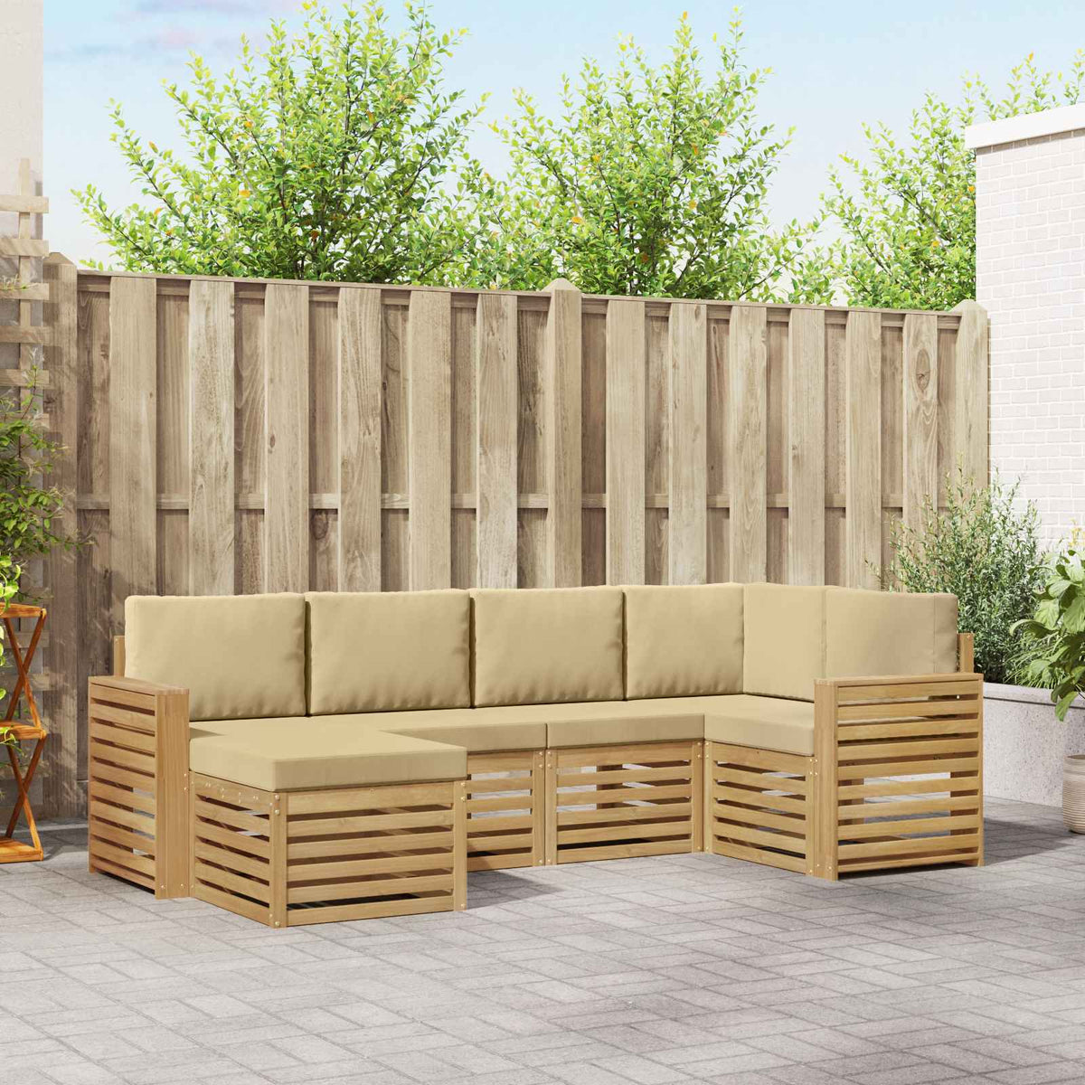Buiten bankenset 6 pcs Wit en Beige Polyester is nu te koop bij PeponiXL, paradijselijk wonen!