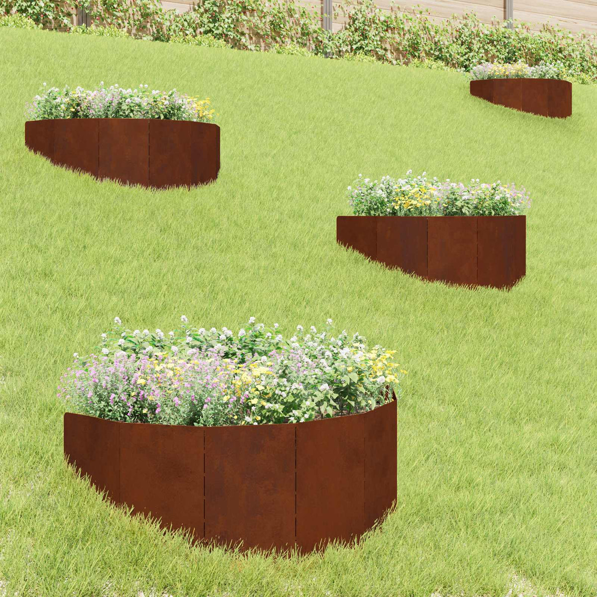 Gazonrand 4 pcs 100 x 45 cm Staal Roestig is nu te koop bij PeponiXL, paradijselijk wonen!