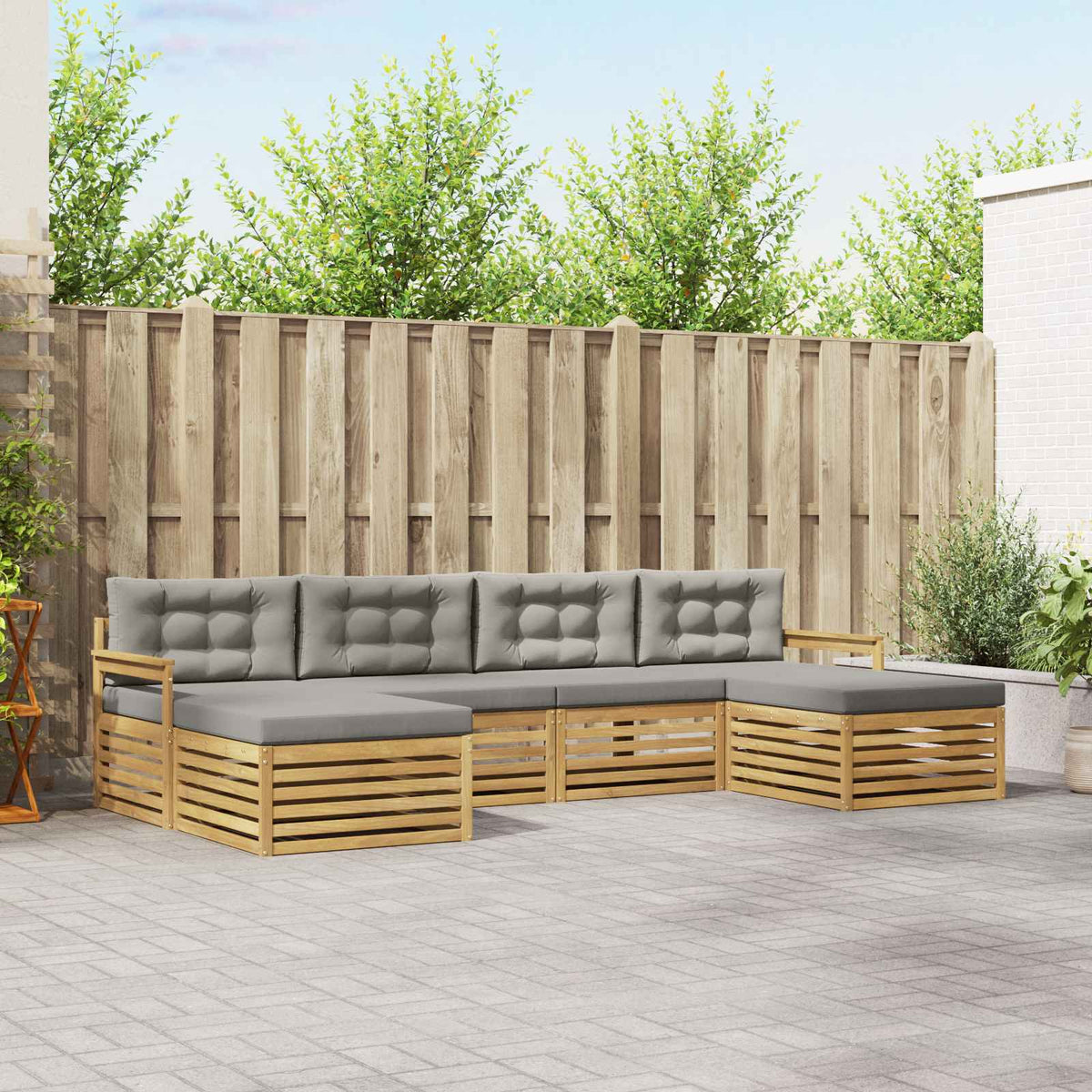 Sofa-Sets met kussen 6 pcs Wit en Lichtgrijs Massief Acaciahout is nu te koop bij PeponiXL, paradijselijk wonen!