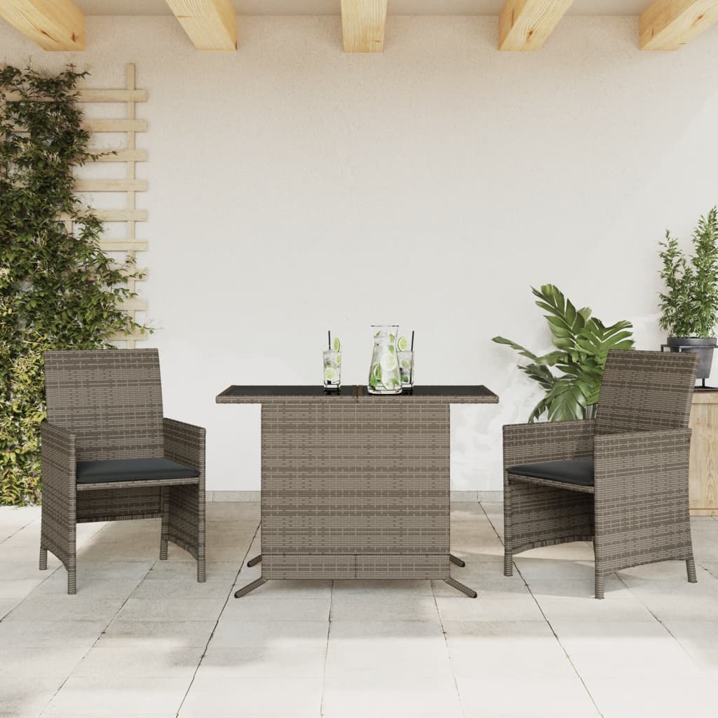3-delige Bistroset met kussens poly rattan grijs is nu te koop bij PeponiXL, paradijselijk wonen!