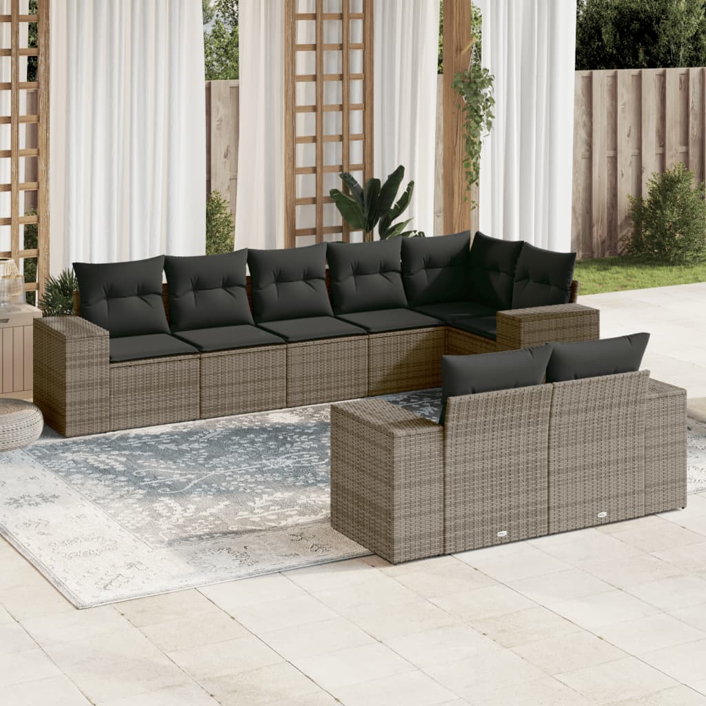 8-delige Loungeset met kussens poly rattan grijs is nu te koop bij PeponiXL, paradijselijk wonen!