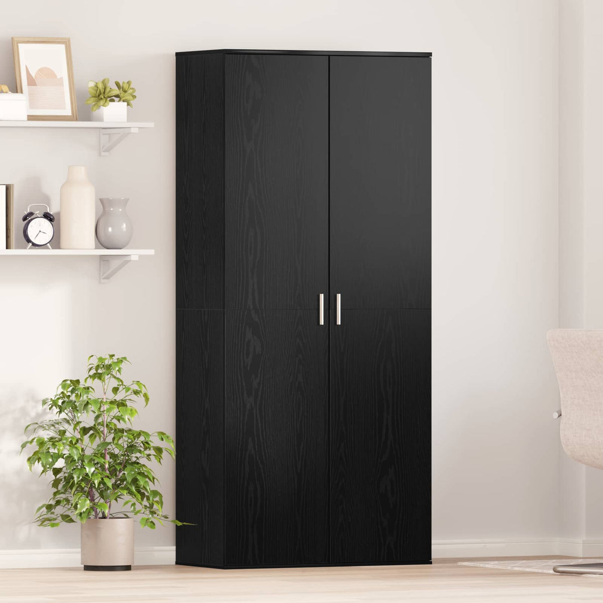 Highboard met plank Zwart eiken 80 x 39 x 178 cm Bewerkt hout is nu te koop bij PeponiXL, paradijselijk wonen!