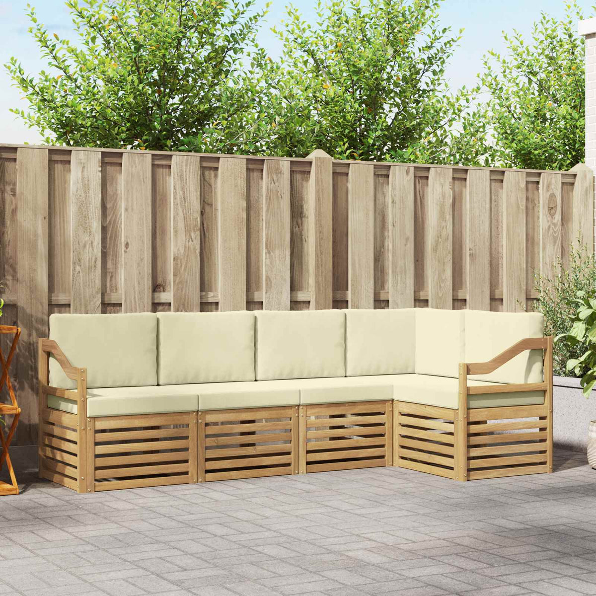 Hoekbank Set 5 pcs Wit en crèmekleurig Massief Acaciahout is nu te koop bij PeponiXL, paradijselijk wonen!