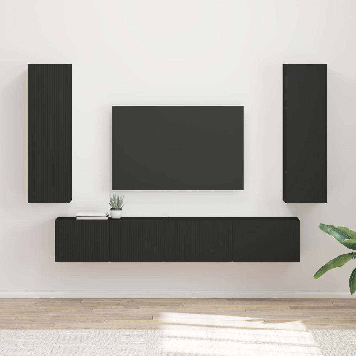 Tv-meubelset Wandgemonteerd 3 pcs Zwart Bewerkt hout is nu te koop bij PeponiXL, paradijselijk wonen!