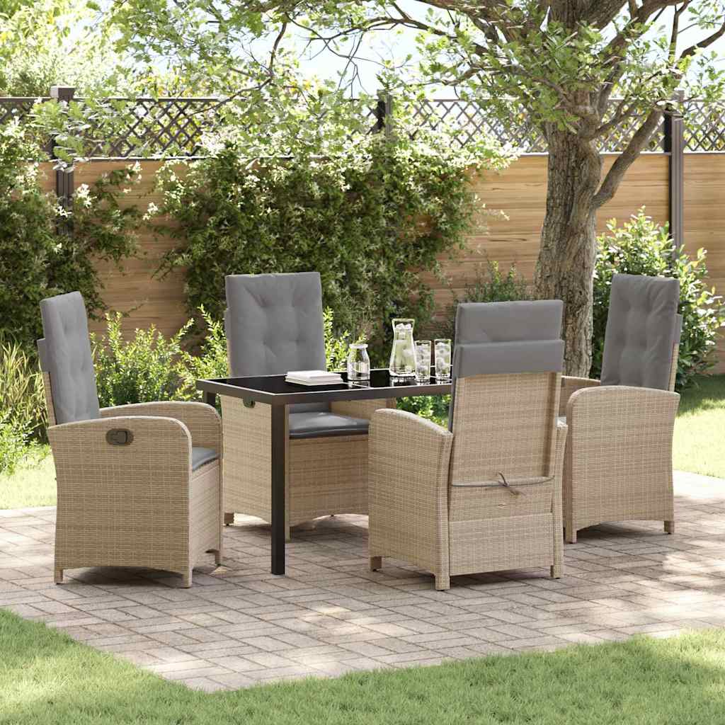 Tuin eettafelset met kussen 5 pcs Beige poly rattan is nu te koop bij PeponiXL, paradijselijk wonen!