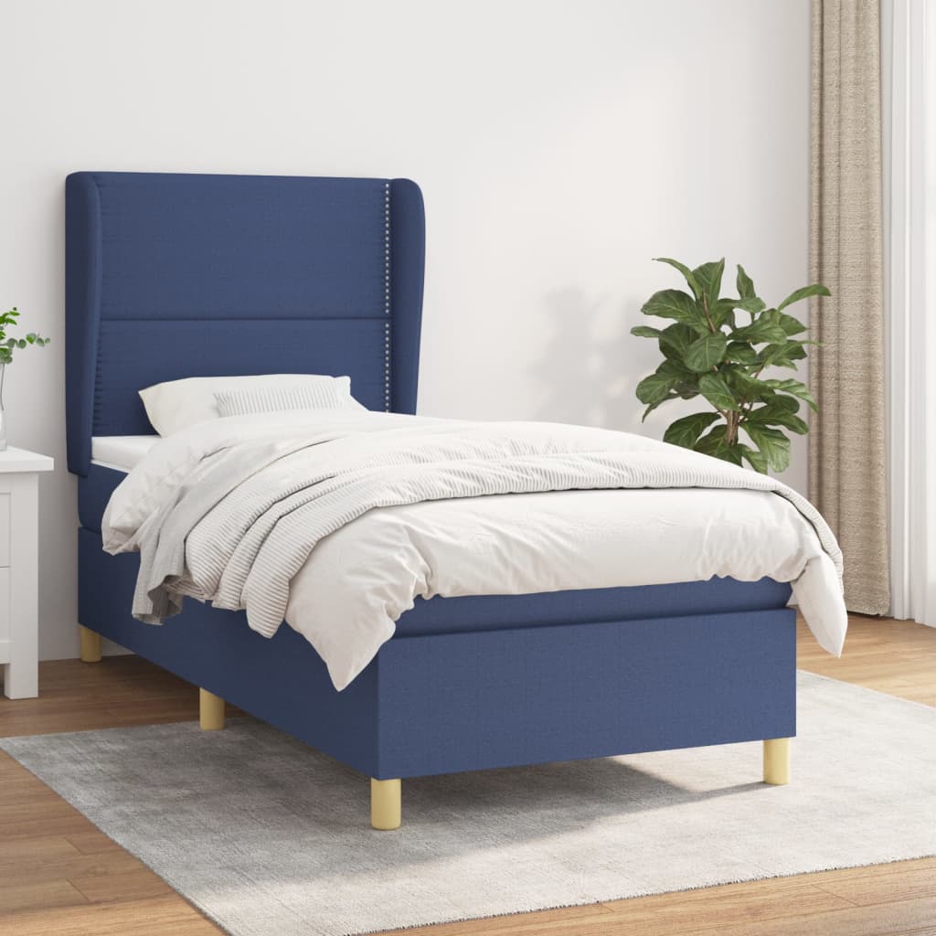 Boxspring met matras stof blauw 90x200 cm is nu te koop bij PeponiXL, paradijselijk wonen!