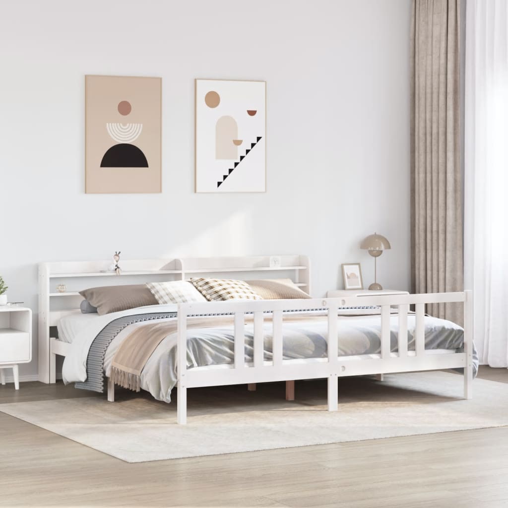 Bedframe met hoofdeinde zonder matras 200x200 cm wit is nu te koop bij PeponiXL, paradijselijk wonen!