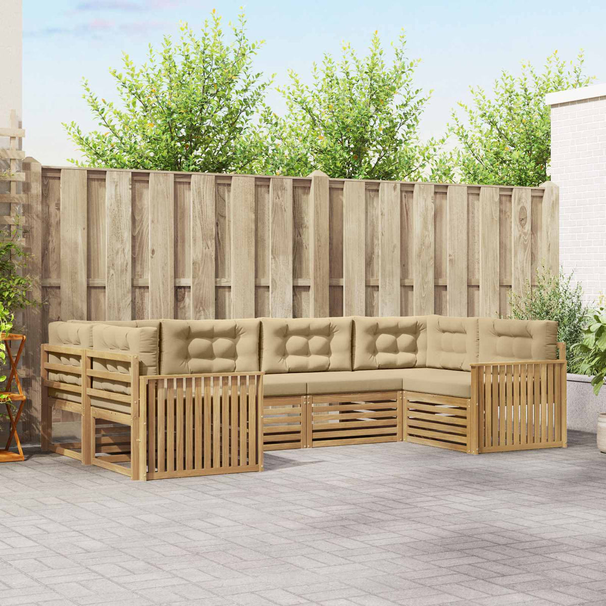 Buiten bankenset 6 pcs Wit en Beige Massief Acaciahout is nu te koop bij PeponiXL, paradijselijk wonen!