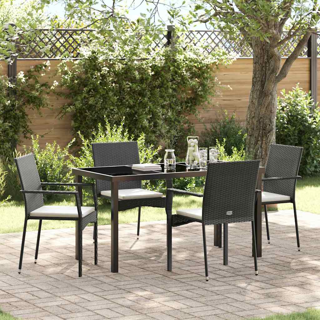 Tuin eettafelset met kussen 5 pcs Zwart poly rattan is nu te koop bij PeponiXL, paradijselijk wonen!