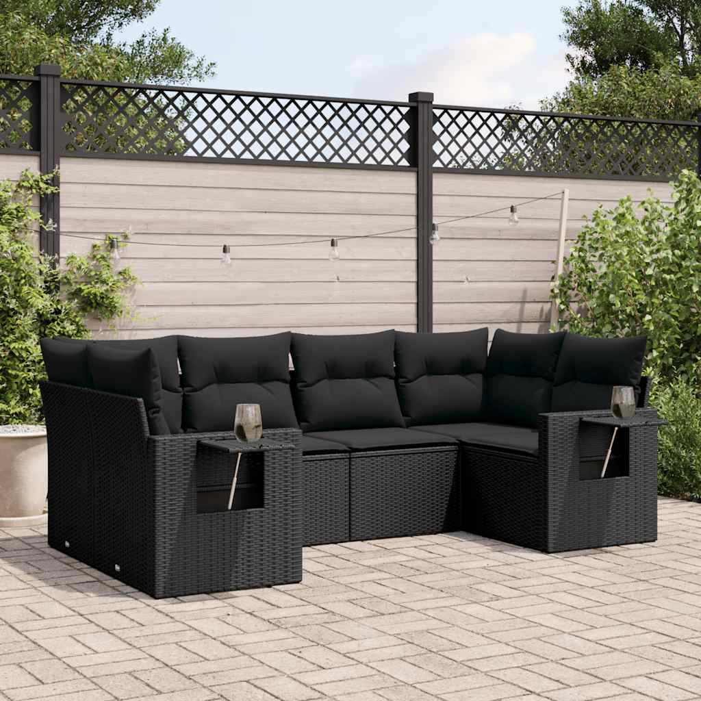 6-delige Loungeset met kussens poly rattan zwart is nu te koop bij PeponiXL, paradijselijk wonen!