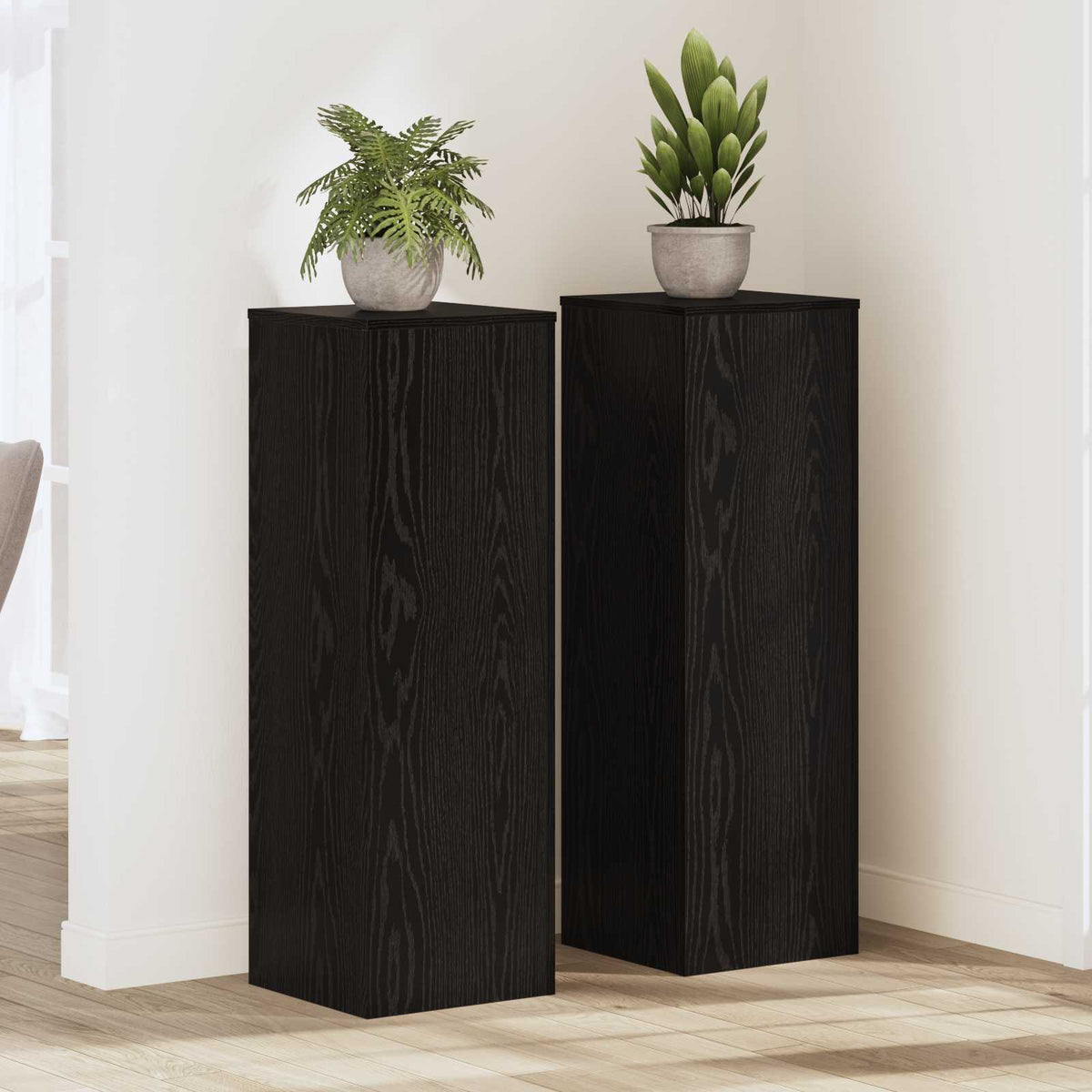 Plantenstandaard 2 pcs Zwart Eiken 33 x 33 x 100 cm is nu te koop bij PeponiXL, paradijselijk wonen!